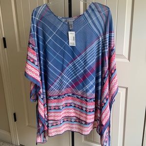 Catherines One Size Blue/Pink Plaid Tunic or Coverup